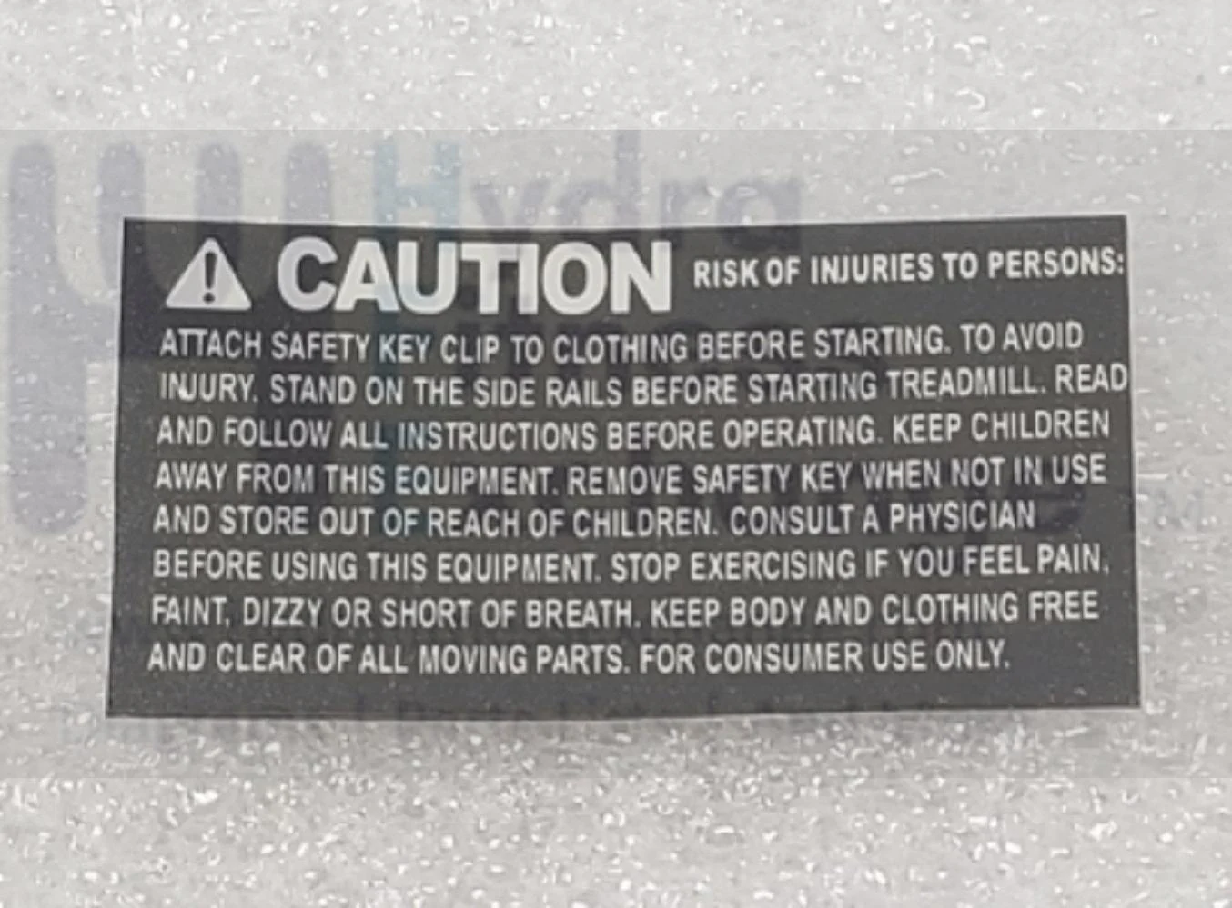 Merit Fitness Treadmill Warning Label Overlay White Word Or black 1000210190 - Image 2