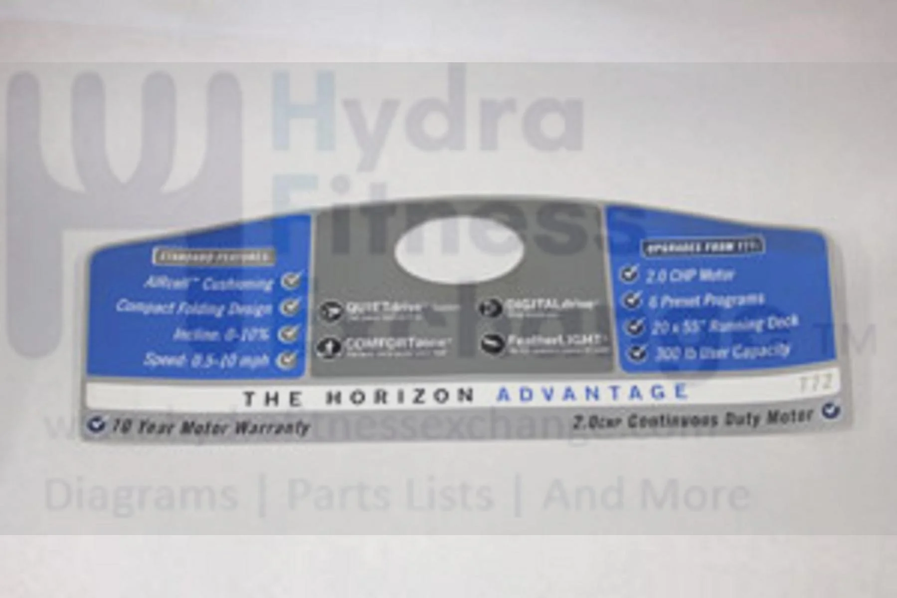 Horizon Fitness Treadmill Decal Console POP 048147-A - Image 2