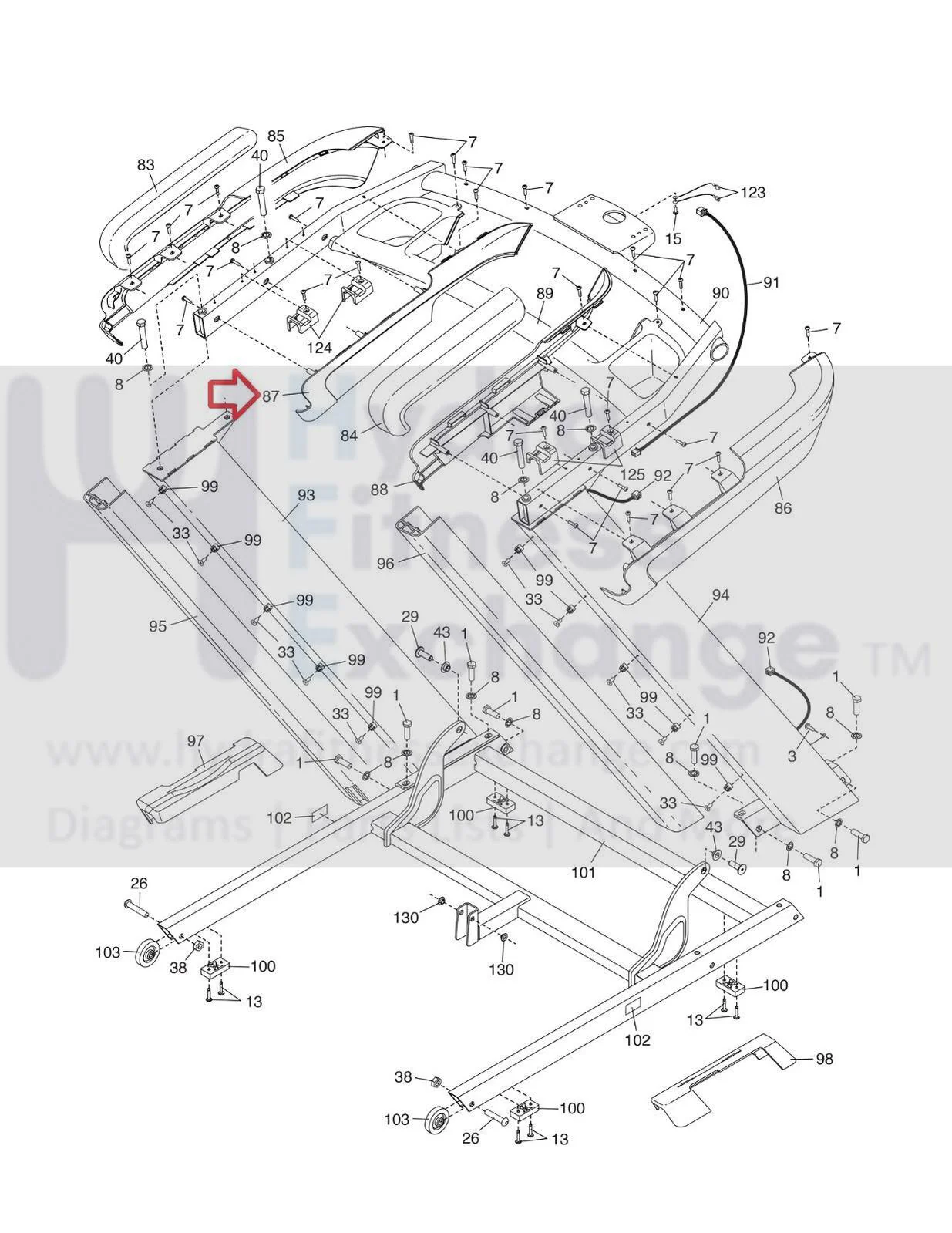 Life Commercial 1750 1250 2450 Treadmill Left Inner Handrail Cover 445496 - Image 2