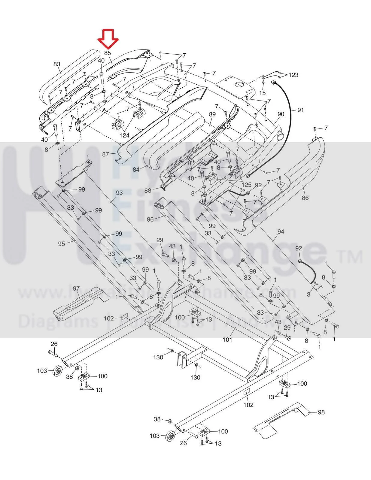 Life Commercial 1750 1250 2450 Treadmill Left Outer Handrail Cover 445497 - Image 2
