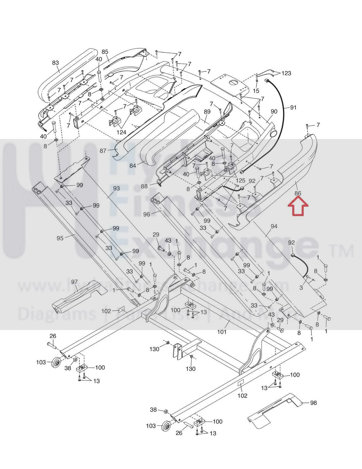 Life Commercial 1750 1250 2450 Treadmill Right Outer Handrail Cover 445495 - Image 2