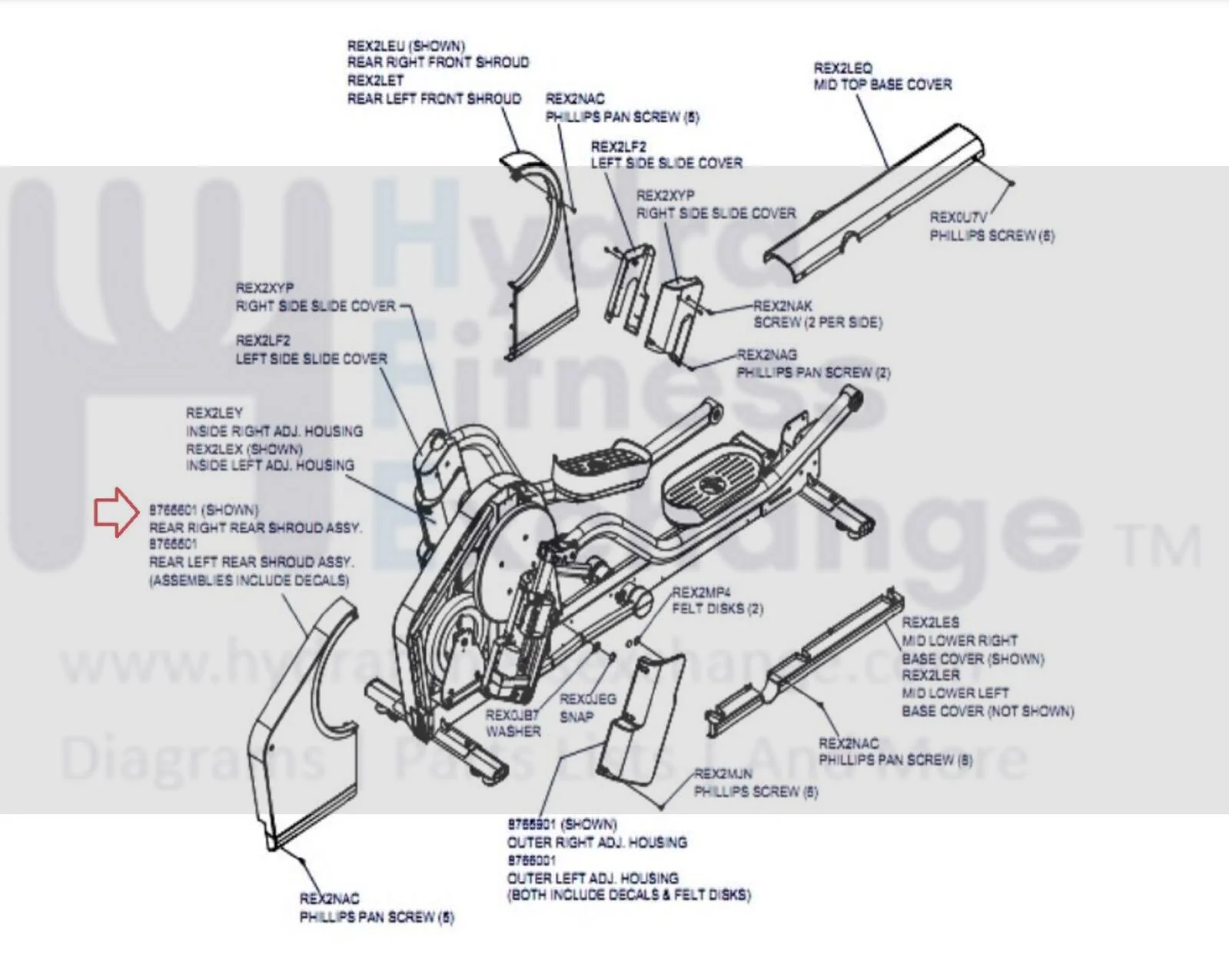 Used Life Fitness X8 Elliptical Right Rear Shroud Assembly MFR-8234401 8765601 - Image 3