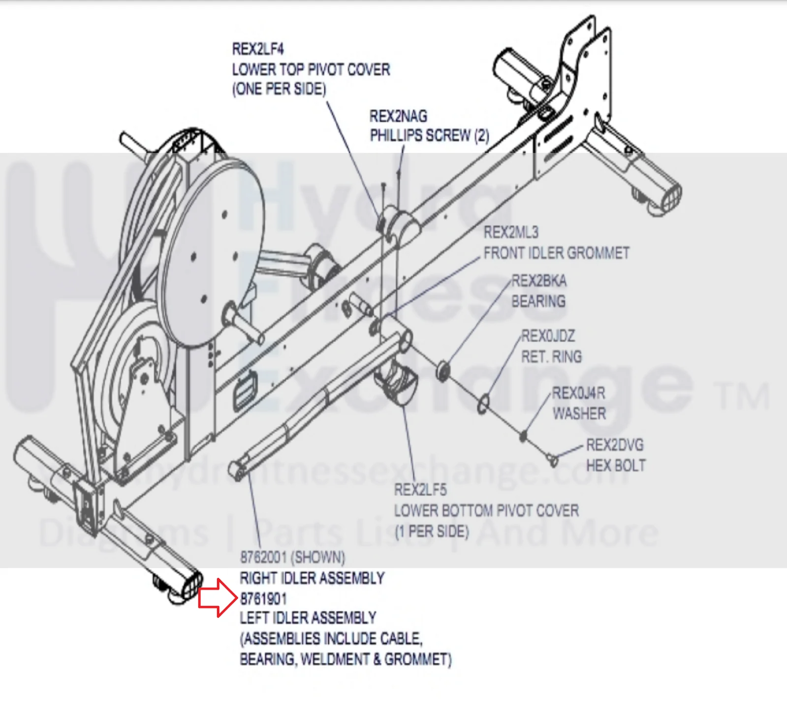 Life Fitness X8 X8-XX00-0103 X8-XX0X-0103 Elliptical Left Idler Assembly 8761901 - Image 2