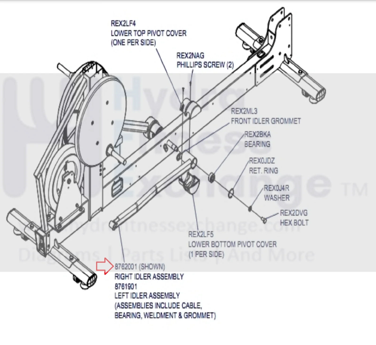 Life X8 X8-XX00-0103 X8-XX0X-0103 Elliptical Right Idler Assembly 8762001 - Image 2