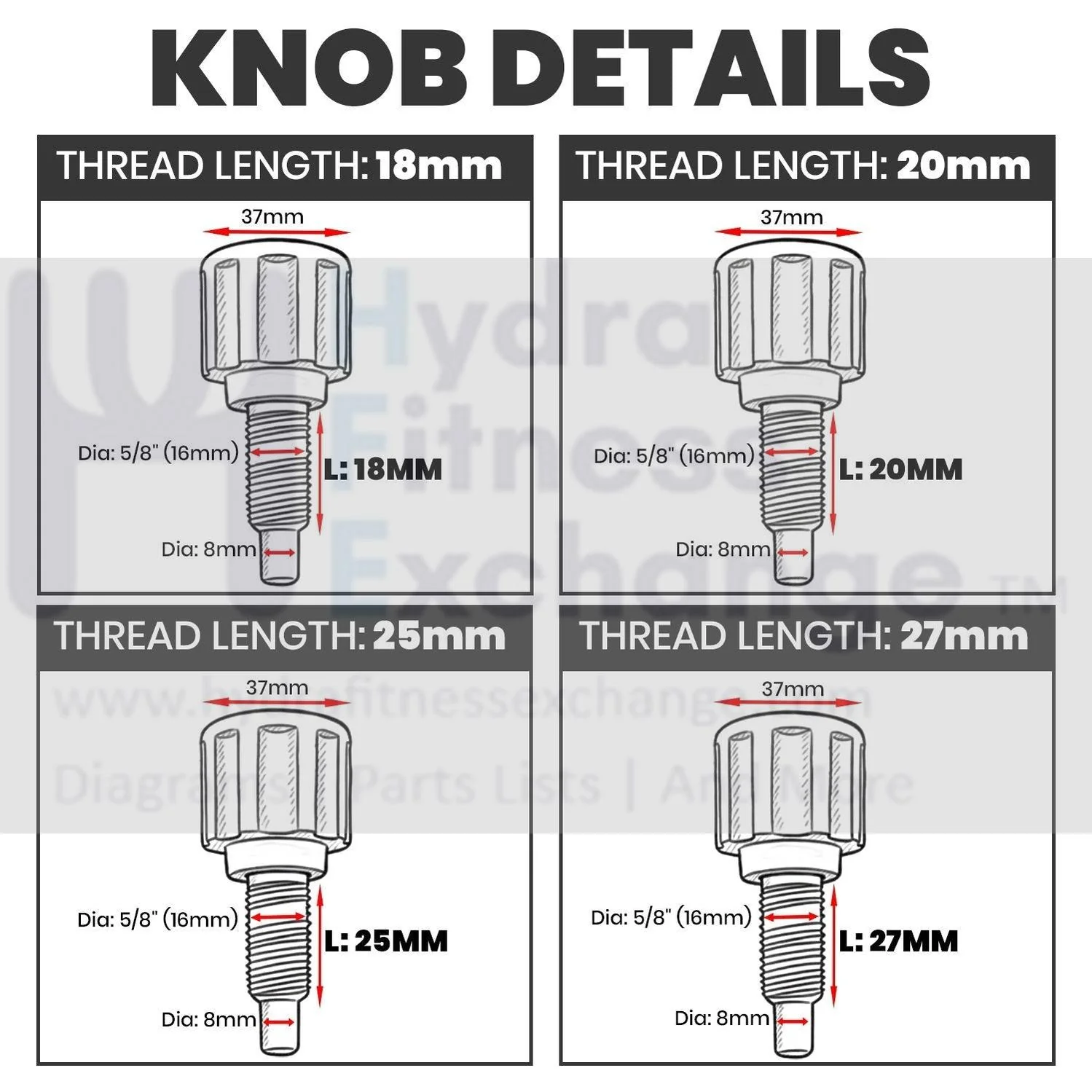 M16 Seat Pop Pin 5/16" Stationary Bike Knob 18-27mm Multi Color