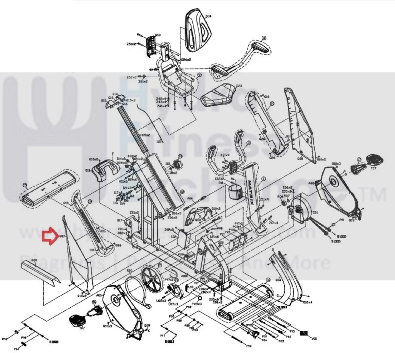 Matrix CB93 PCB93 CEP625 Stationary Bike Right Rear Cover Gray 1000229663 - Image 2