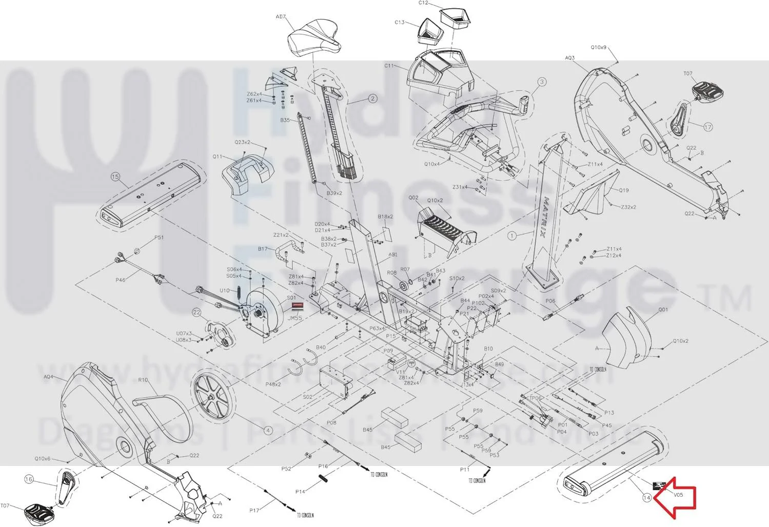 Matrix CB96 CB95 RB317 CB98 Stationary Bike Front Foot Stabilizer Set 1000447420 - Image 2