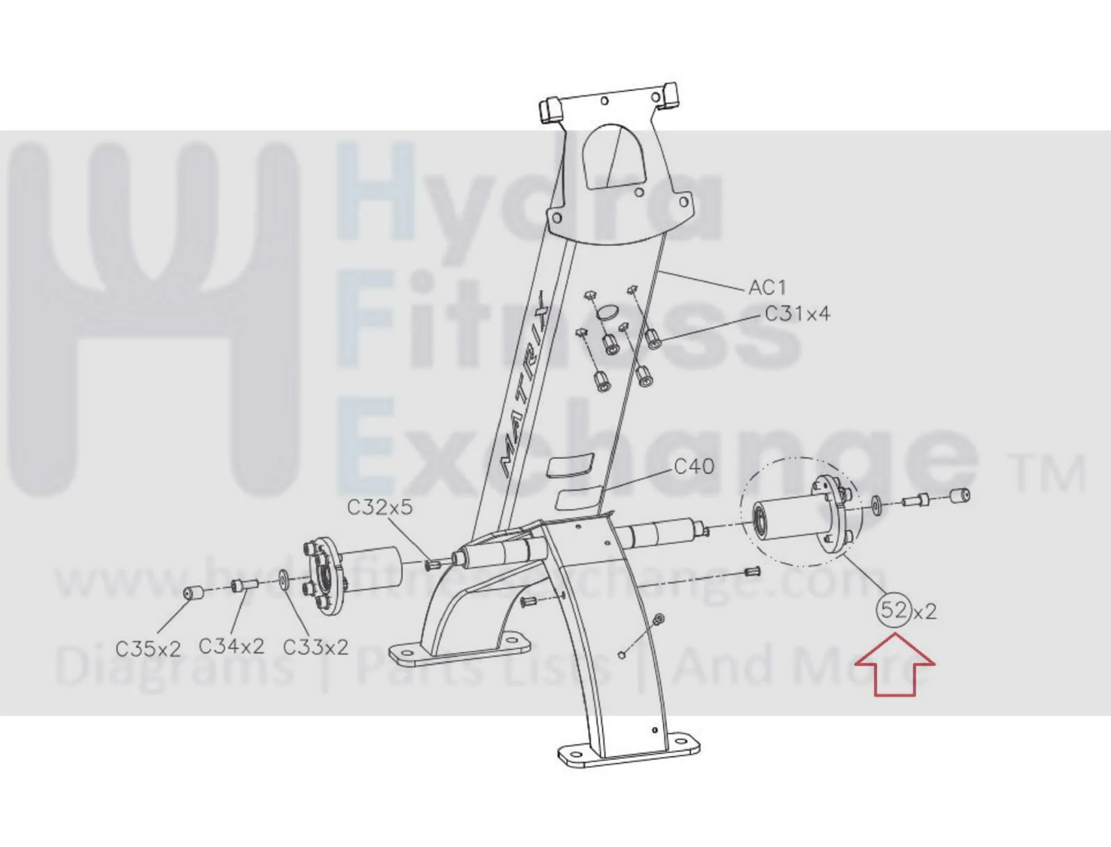 Matrix E3x - Ascent Trainer - EP306 Elliptical Swivel Arm Axle Set 0000094951 - Image 3