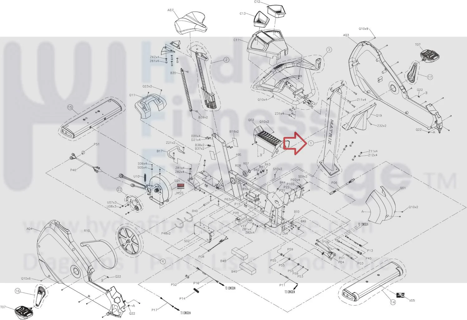 Matrix Fitness CB95 CB98 Stationary Bike Console Mast Set 1000447417 - Image 2
