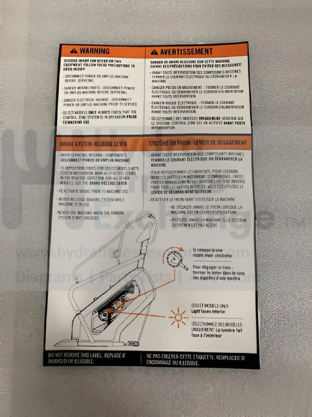 Matrix Fitness CS35 CS34 CS35G Stepper Step PVC Warning Label 1000424575 - Image 2