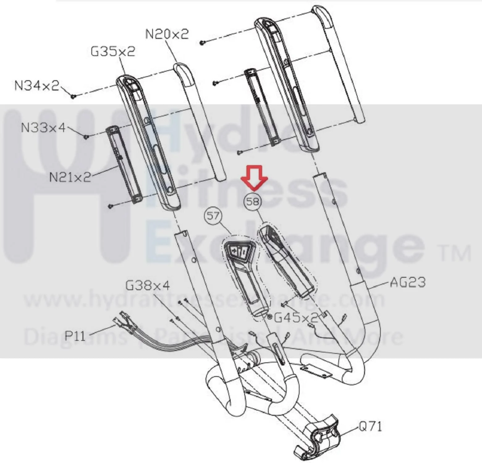 Matrix Fitness EP631 EP631C EP631E TM750C TM750F Elliptical Right Heart Rate Hand Pulse Sensor Set 1000433345 - Image 3