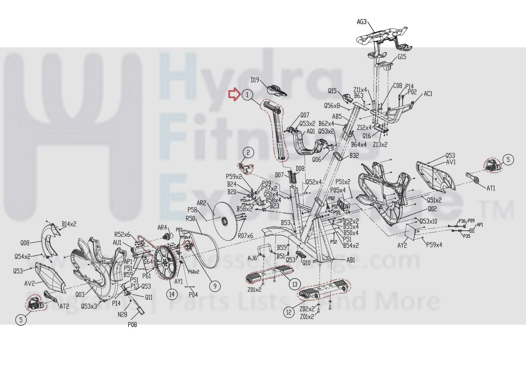 Matrix Fitness FC20 FC25 FC23 FC24 FC32 FC32B FC33 FC29 FC31 FC27 FC36 FC27B FC28 FC39 Stationary Bike Seat Post Set 1000404510 - Image 3