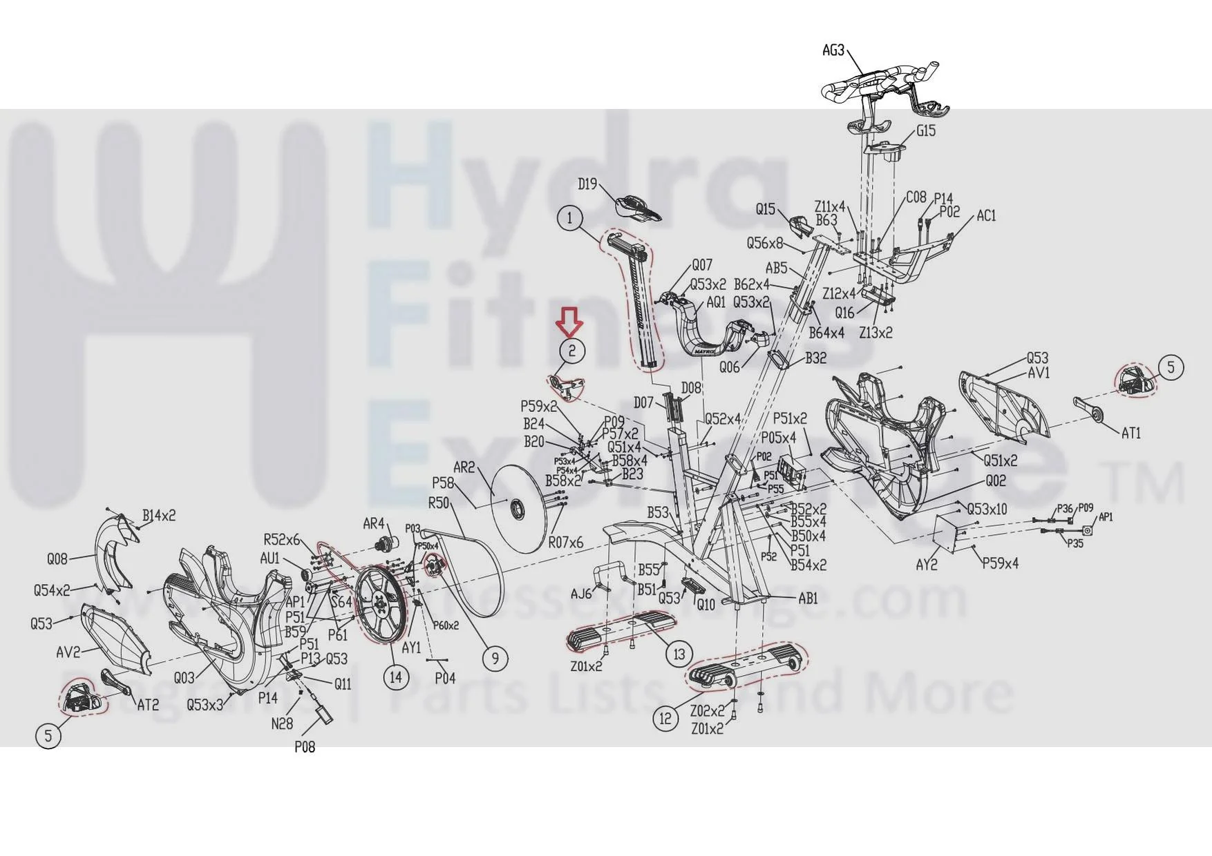 Matrix Fitness FC27 FC31 Stationary Bike Adjustable Handle Group 1000448603 - Image 3