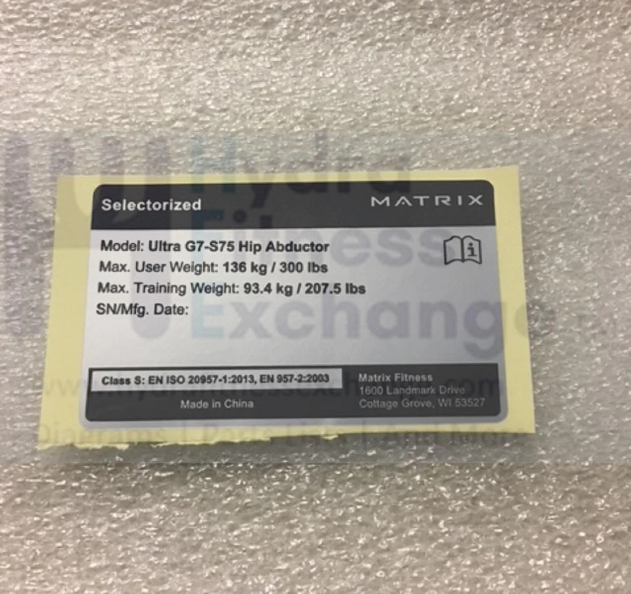Matrix Fitness G7GM115 GM115F GM215B G7GM115G Strength System PETP English Label 1000411313 - Image 2