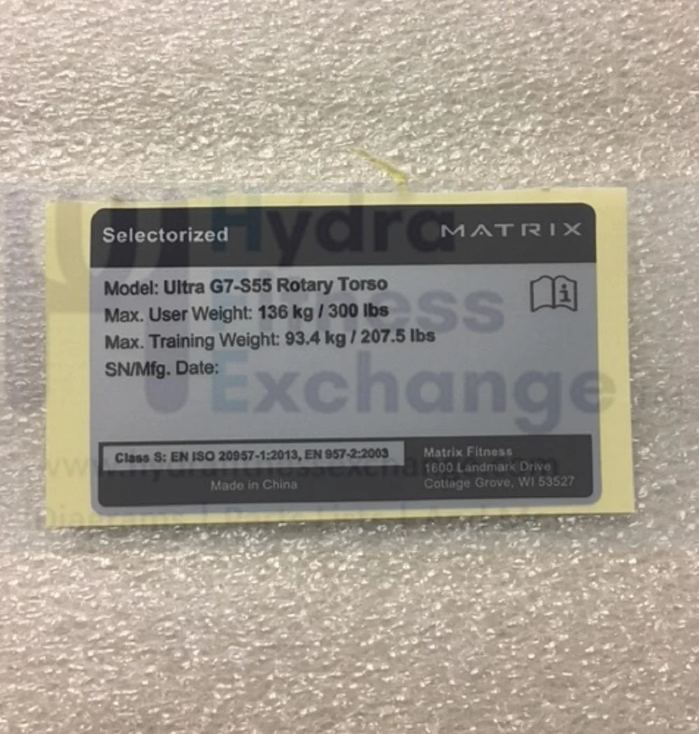 Matrix Fitness G7GM121B G7GM121E G7GM121 GM121F GM121H Strength System English Frame Label 1000411445 - Image 2