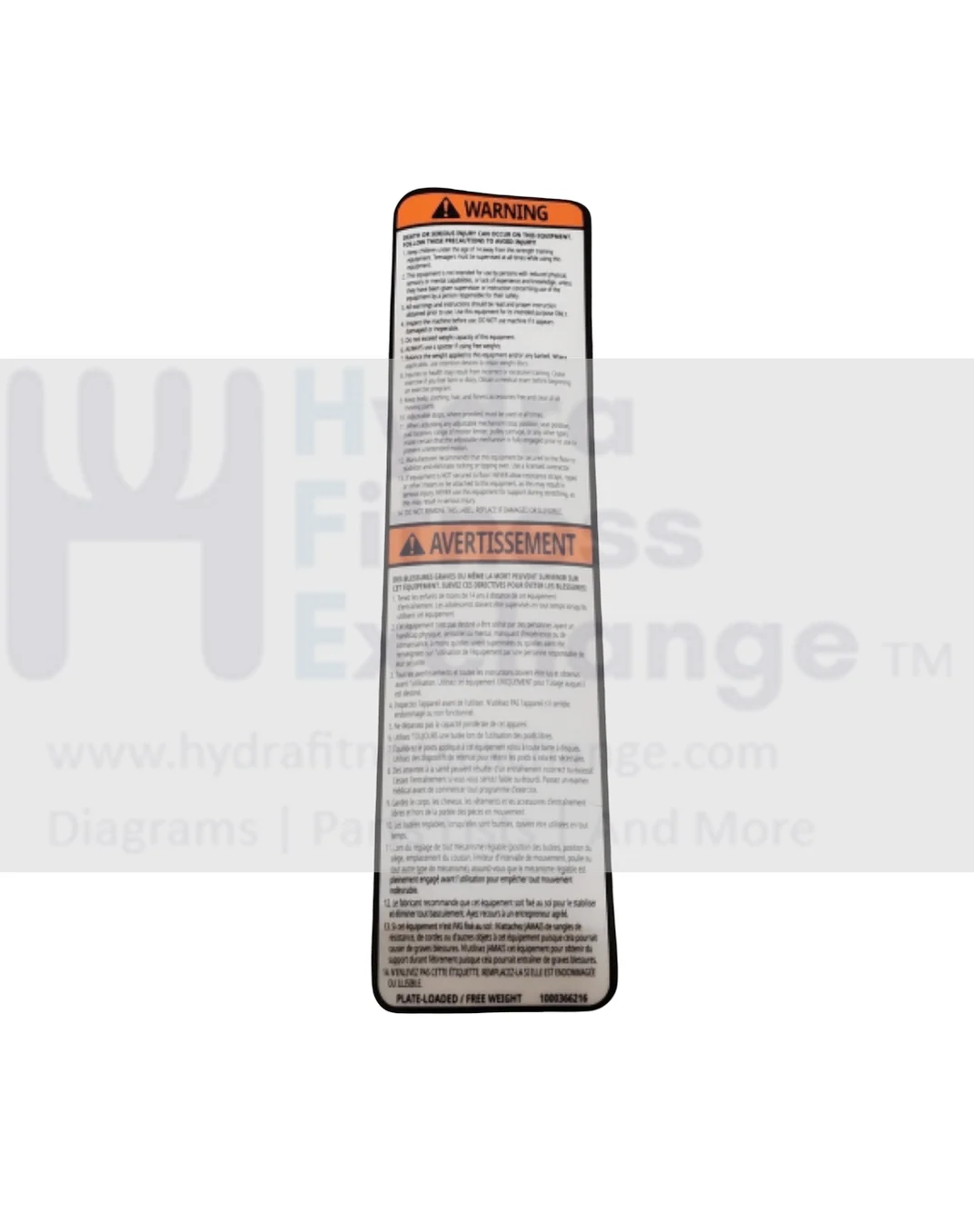 Matrix Fitness Strength System Frame English Warning Label 1000366216