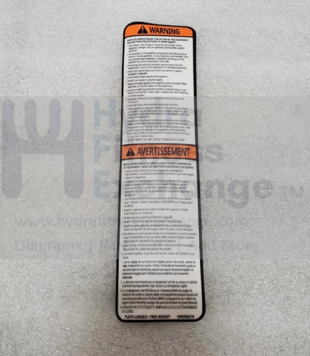 Matrix Fitness Strength System Frame English Warning Label 1000366216 - Image 2