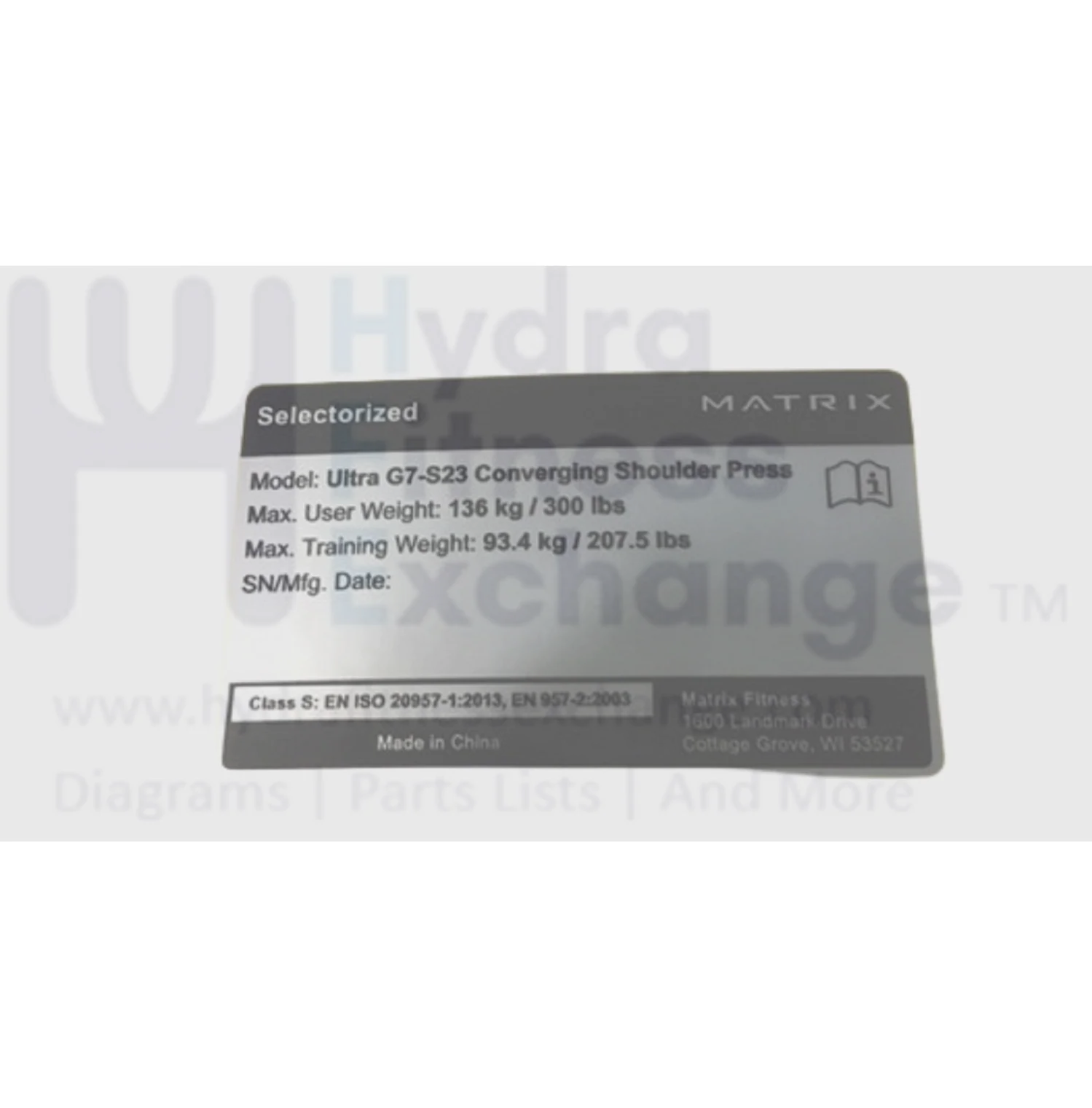 Matrix Fitness Strength System PC Frame English Label 1000411805