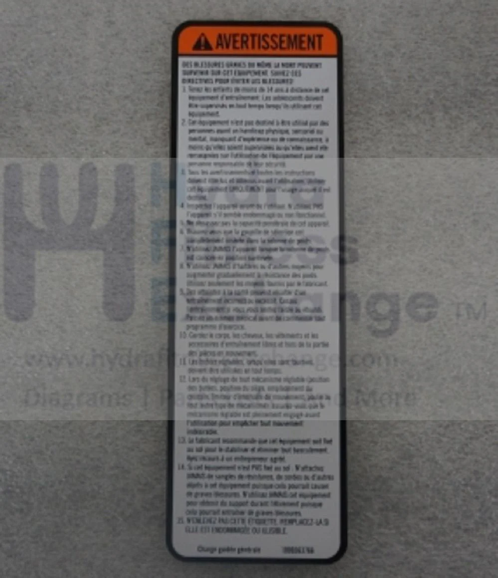 Matrix Fitness Strength System PC Frame French Warning Label 1000363766 - Image 2