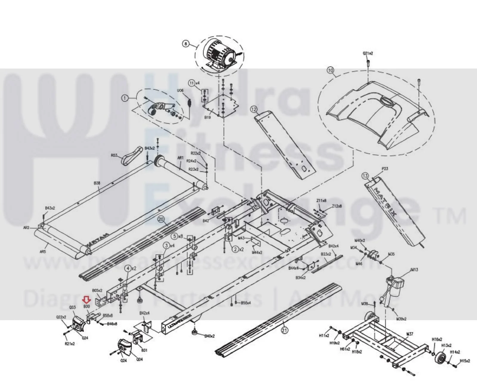 Matrix Fitness T1x T1xe T3x T3xe Treadmill Left Rear Roller Bracket 0000089043 - Image 2