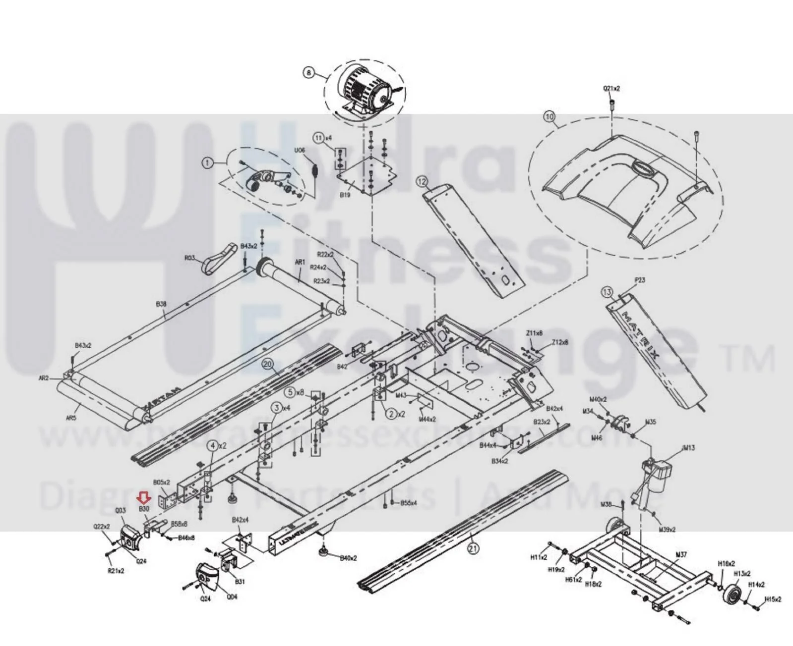 Matrix Fitness T1x T1xe T3x T3xe Treadmill Left Rear Roller Bracket 0000089043 - Image 2