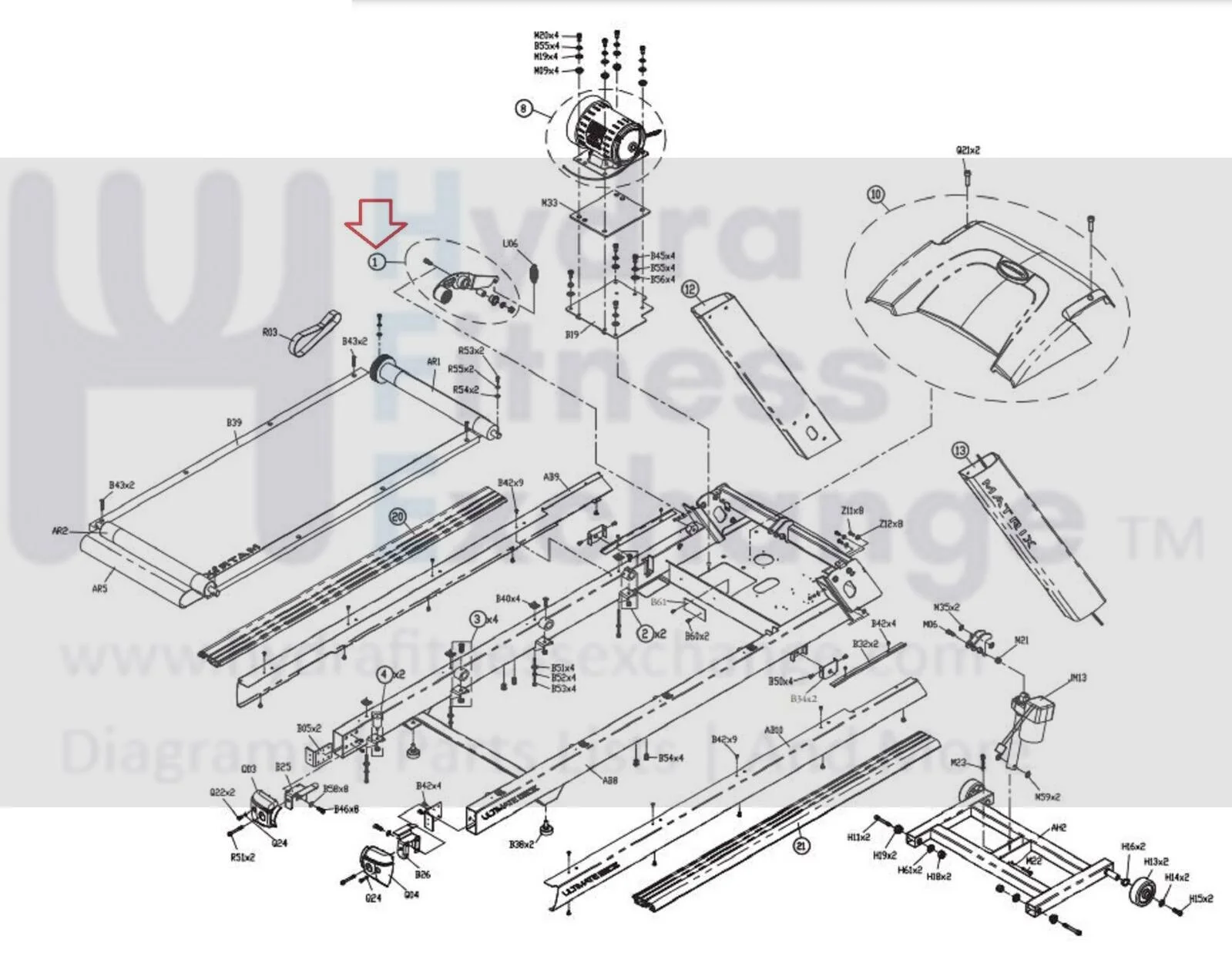 Used Matrix Fitness T3x-03 T3xe-01-G4 T1xe-02-G4 T1x Treadmill Idler Set 0000087197 - Image 2