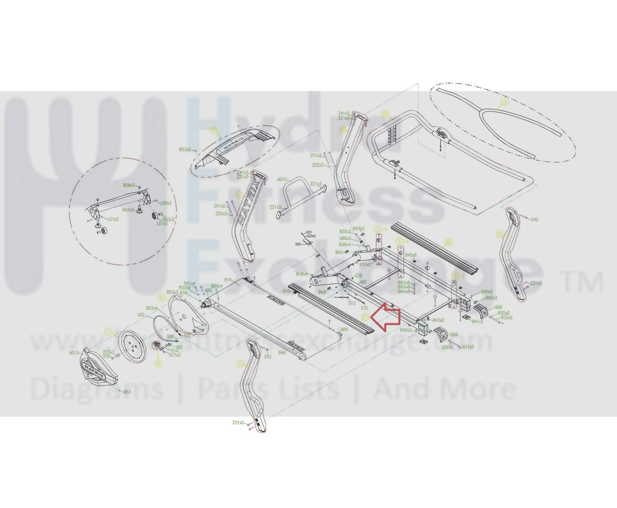 Matrix Fitness TM529 Treadmill Left Side Rail Set 1000366309 - Image 4