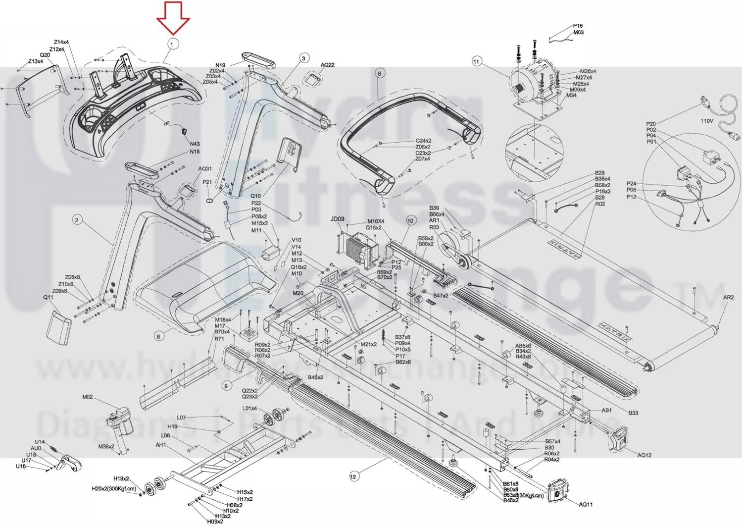 Matrix Fitness Treadmill Console Base Set Semi-Assembly 1000387926 - Image 2
