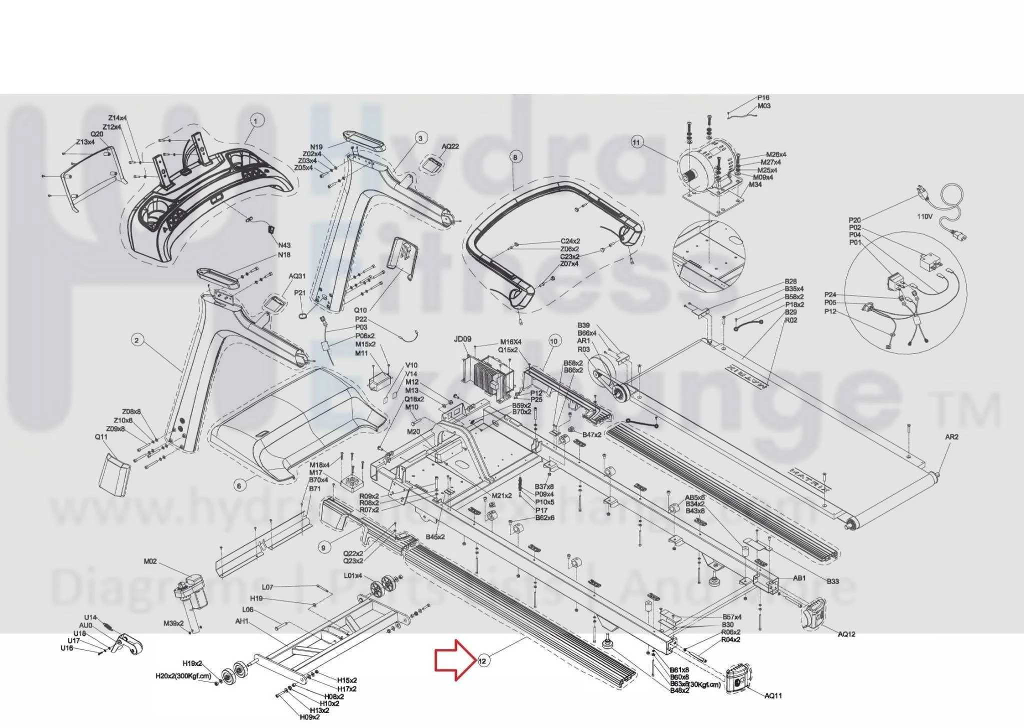 Matrix Retail TM703 TM703B TM703C TM727 TM703E Treadmill Side Rail Set Semi Assembly 1000389182 - Image 2