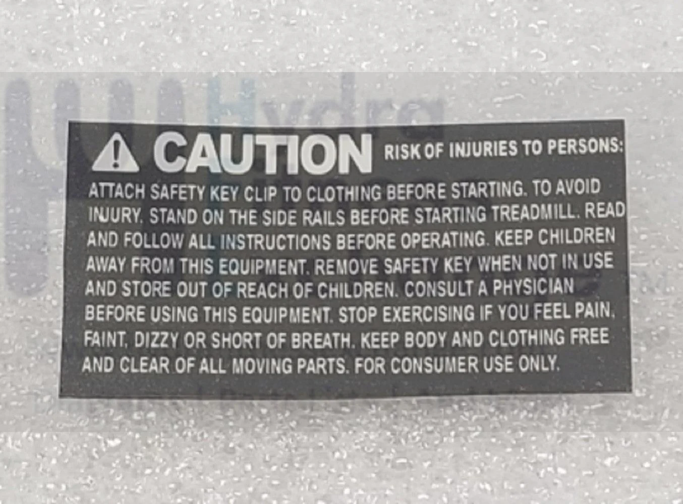 Merit Fitness Treadmill Warning Label Overlay White Word Or Black 1000210190 - Image 2