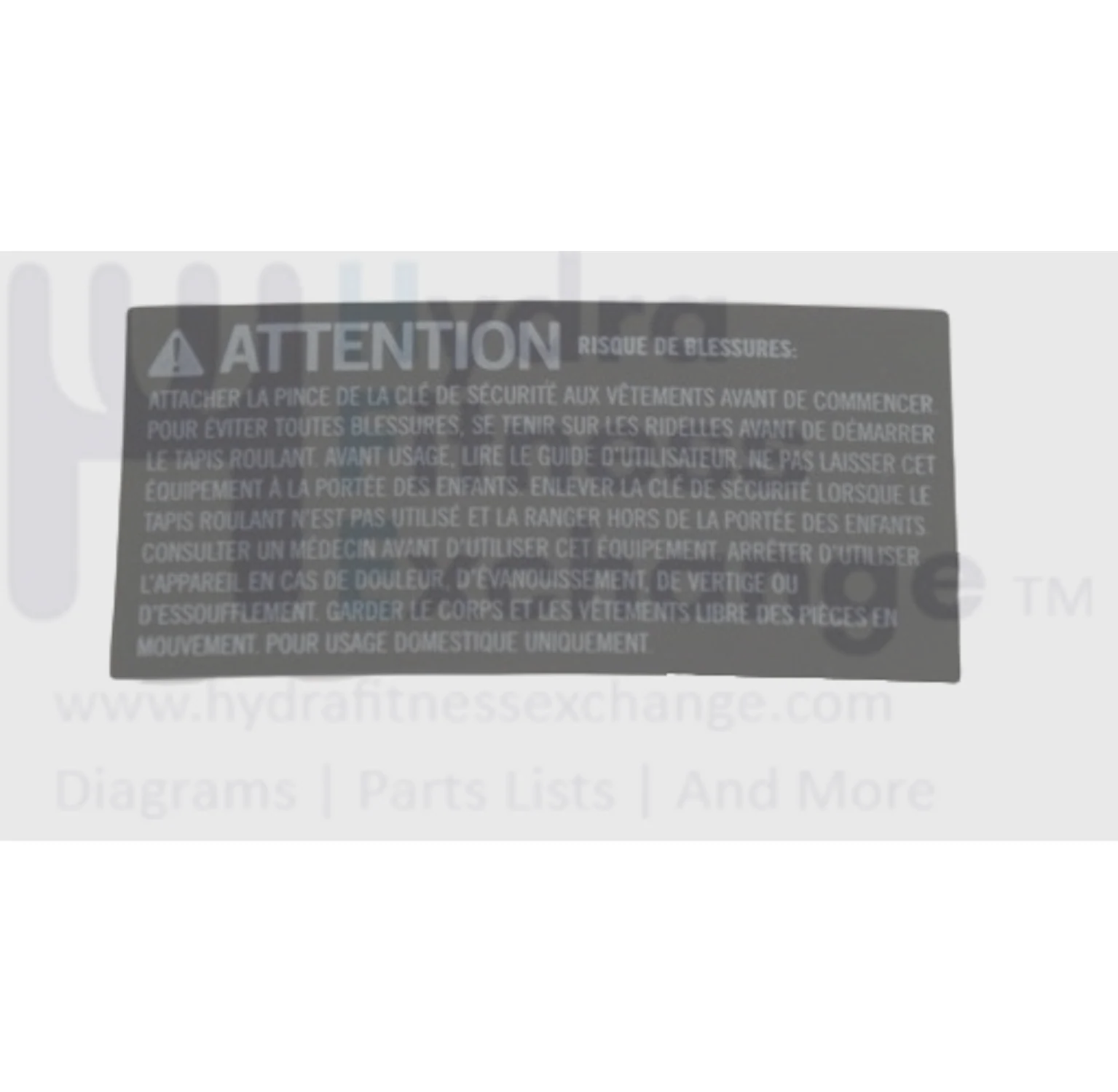Merit Fitness Treadmill Warning Label White Word 1000217183