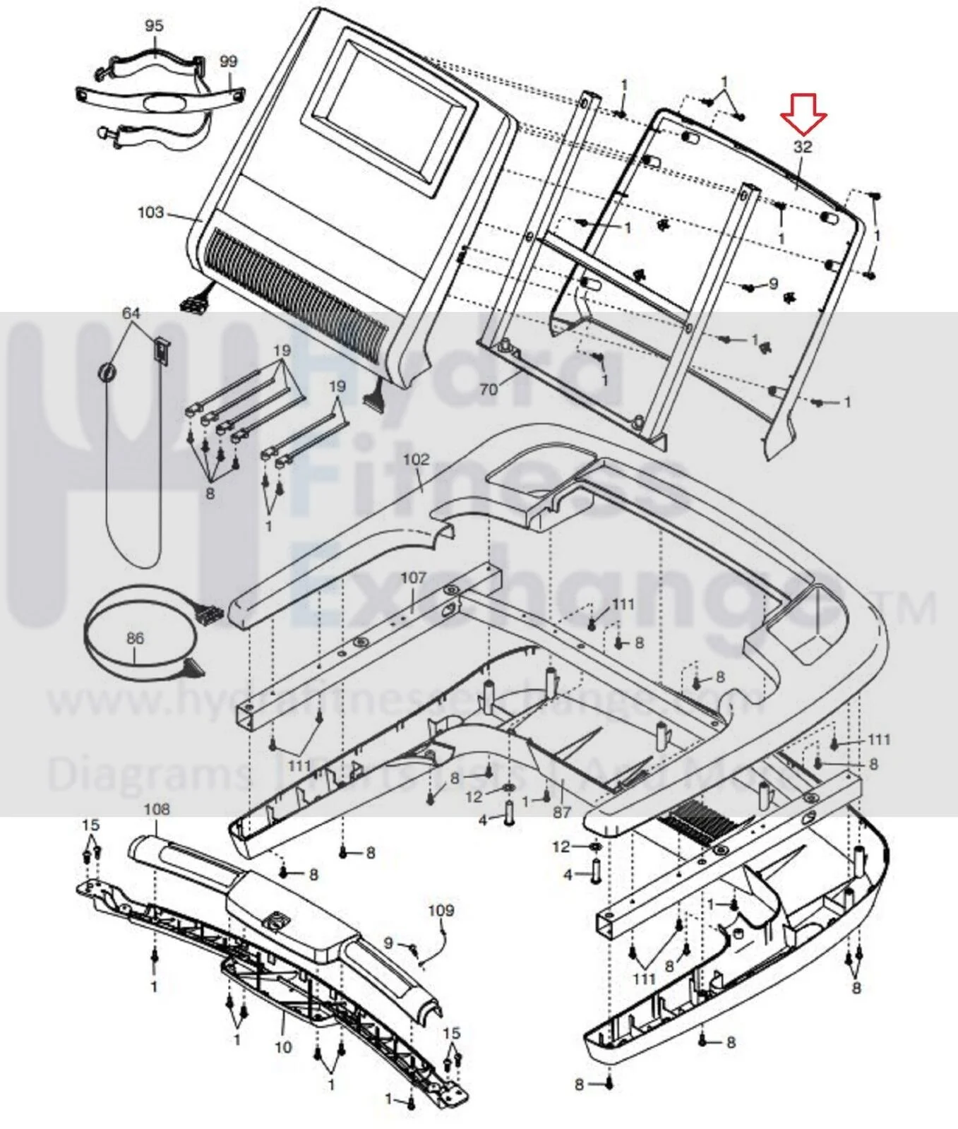 Nordictrack Commerical 2250 2450 - NTL201120 Treadmill Console Back Cover 342432 - Image 2