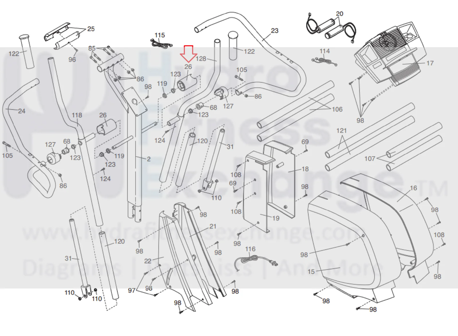 NordicTrack Proform CX 1050 Club Design 800 Elliptical Handlebar Cover 206564 - Image 2