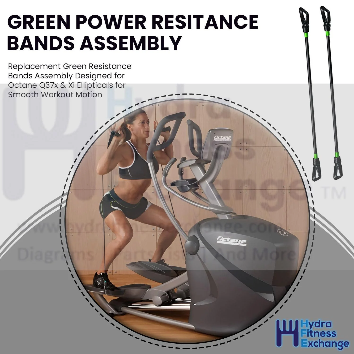Octane Fitness Q37x - Xi Elliptical Green Power Resitance Bands Assembly 9104316-001 - Image 2