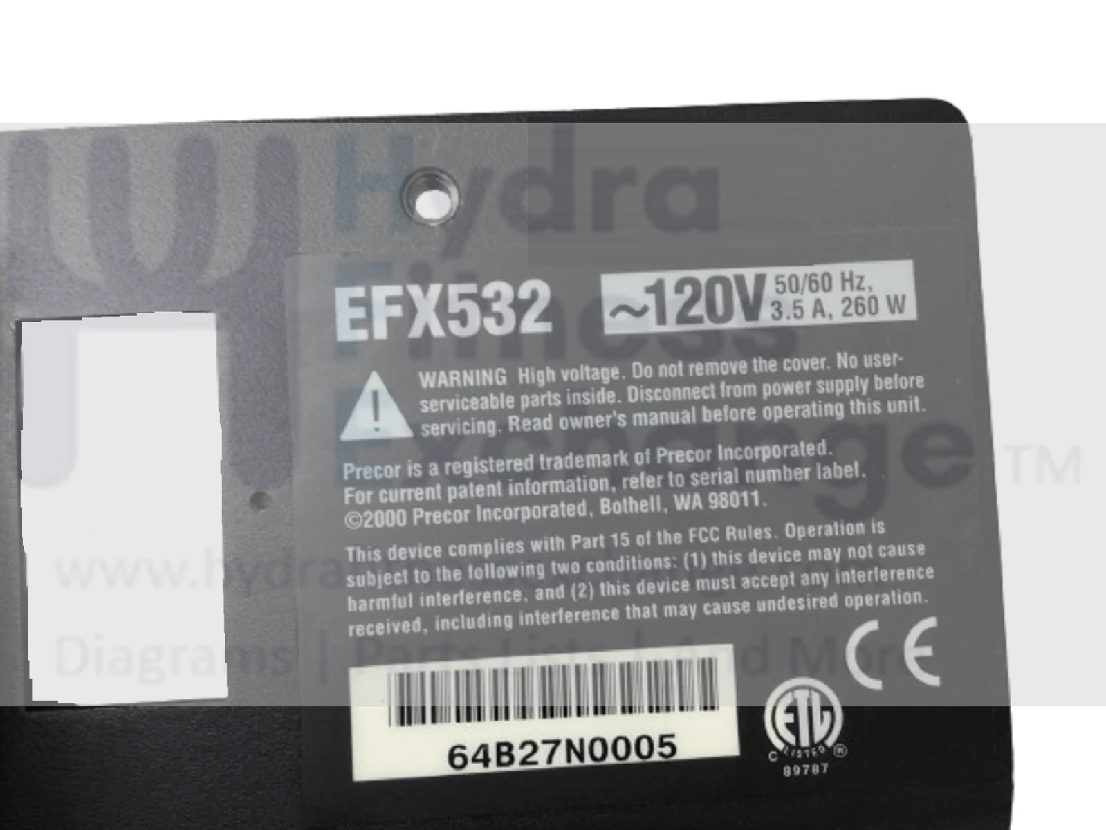 Precor C532 EFX532 C546 EFX 5.21si Elliptical Power Input Switch Plate 38826-202 - Image 2