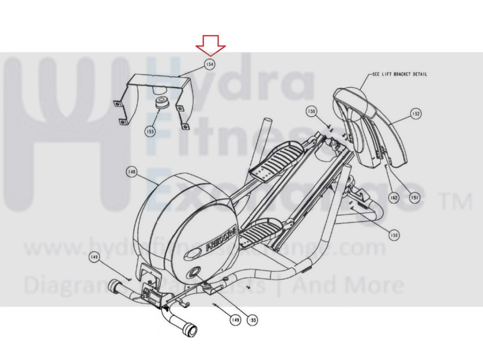 Precor C532 EFX532 EFX5.21 Elliptical Top Front Bracket Cover Assembly 38294-202 - Image 2