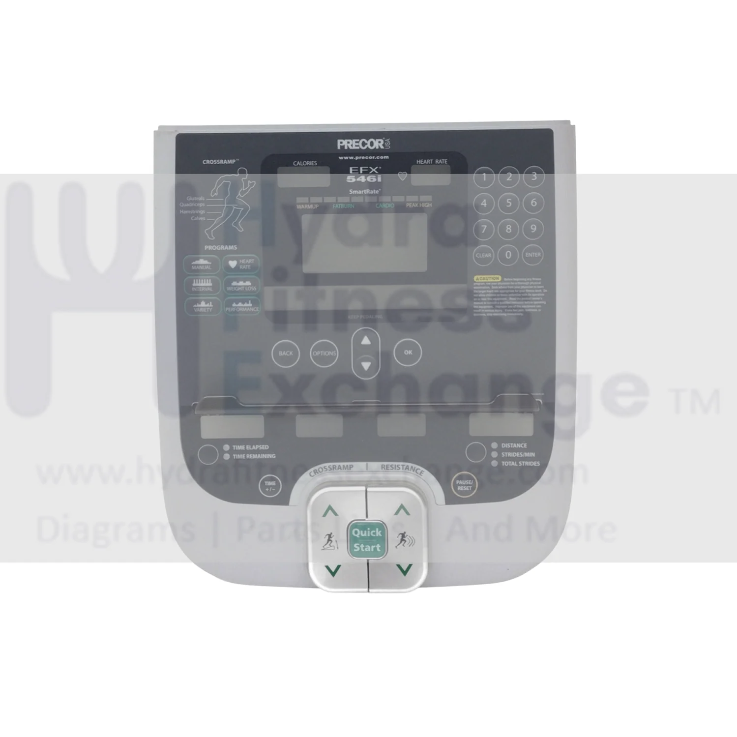 Precor Elliptical Console Membrane W/Down Pad No Circuit Board 49243-111