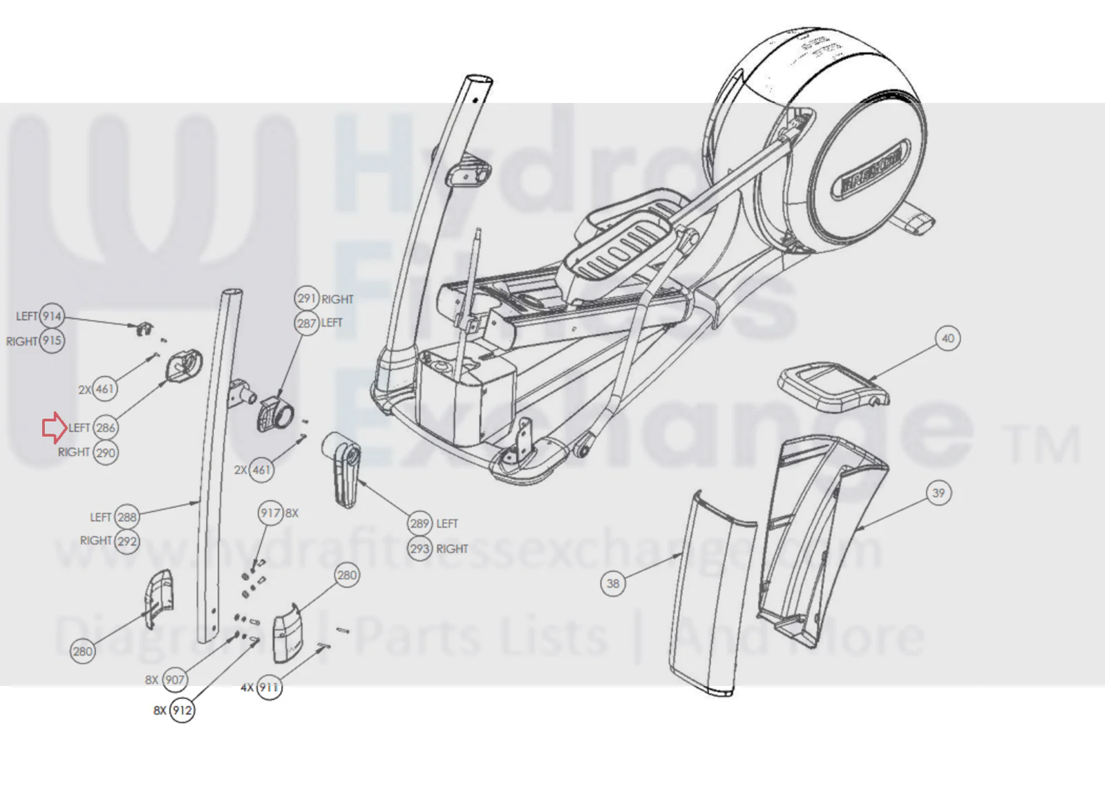 Precor Elliptical Left Hand Inner Pivot Cover 39747-101 - Image 2