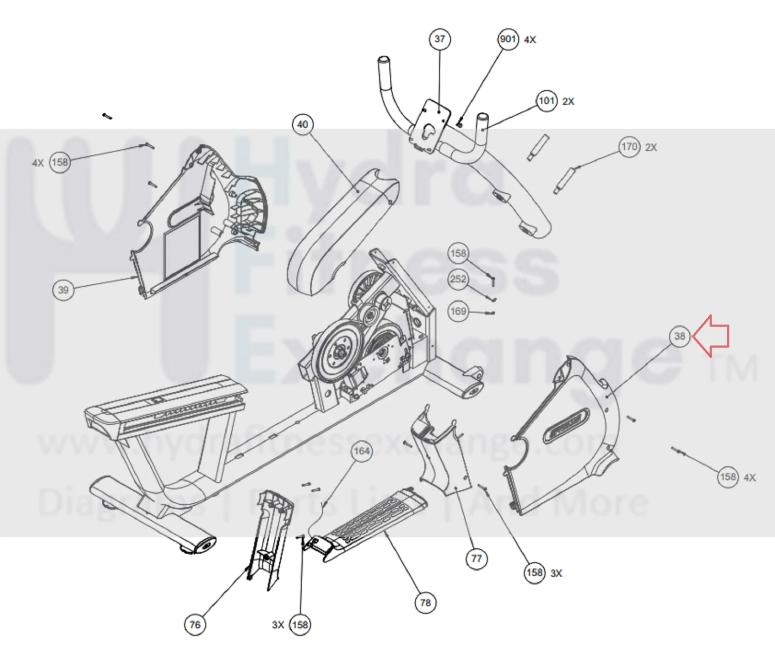 Precor RBK 885 RBK10 Recumbent Bike Right Assembly Cover PPP000000300884102 - Image 2