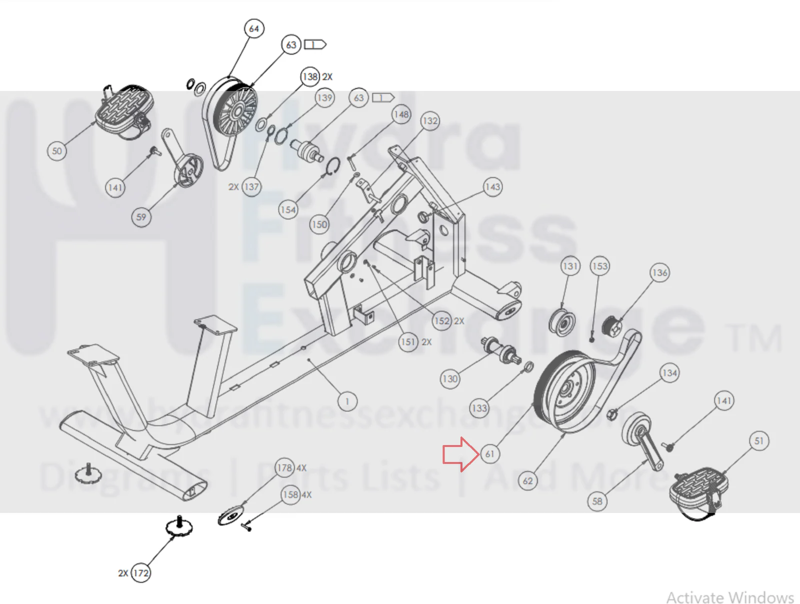 Precor Recumbent Bike Input Pulley with Left Crank Arm & Pedal 45440-103 - Image 2