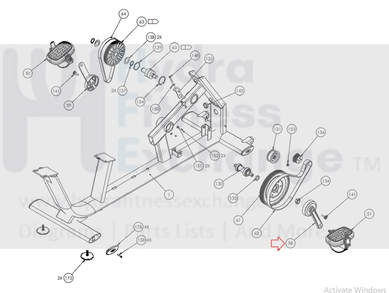 Precor Recumbent Bike Right Crank Arm with Foot Pedal 300525-102 & 300527-110 - Image 3