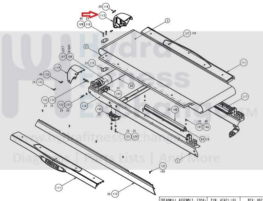 Precor Treadmill Metal Endcap Left C956i C952i C954i C966i Stone Grey PPP000000059086103 - Image 2