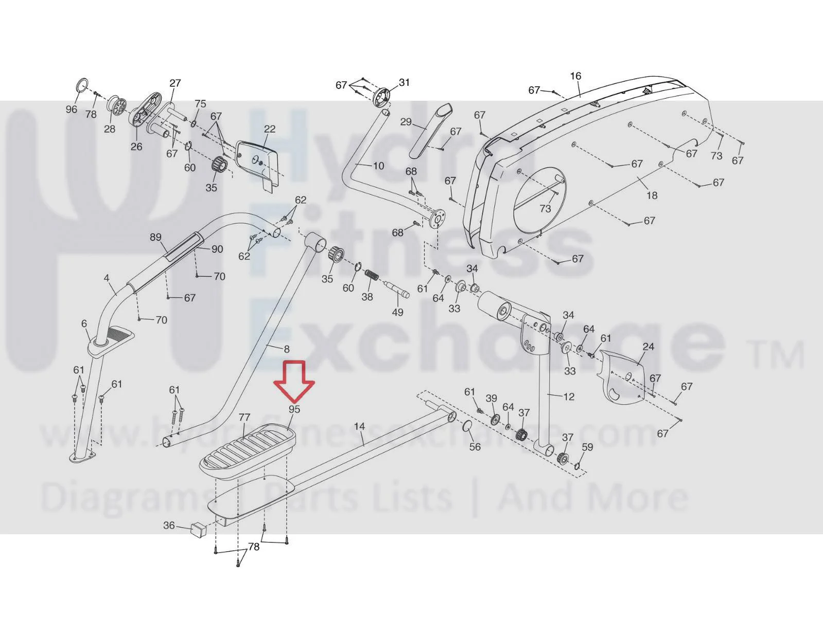 Proform 14.0 MME PFEL580150 Elliptical Left Pedal MFR- 349542 & 370120 - Image 2