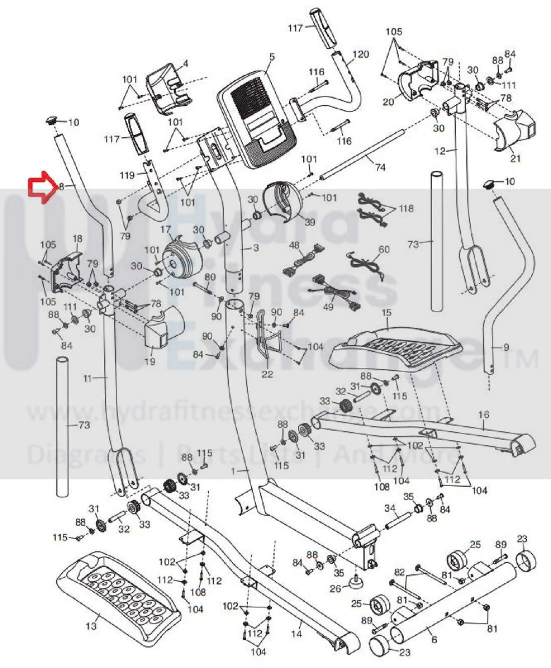 Proform 490 LE 500 LE Smart Strider Elliptical Left Upper Body Arm 290658 - Image 3