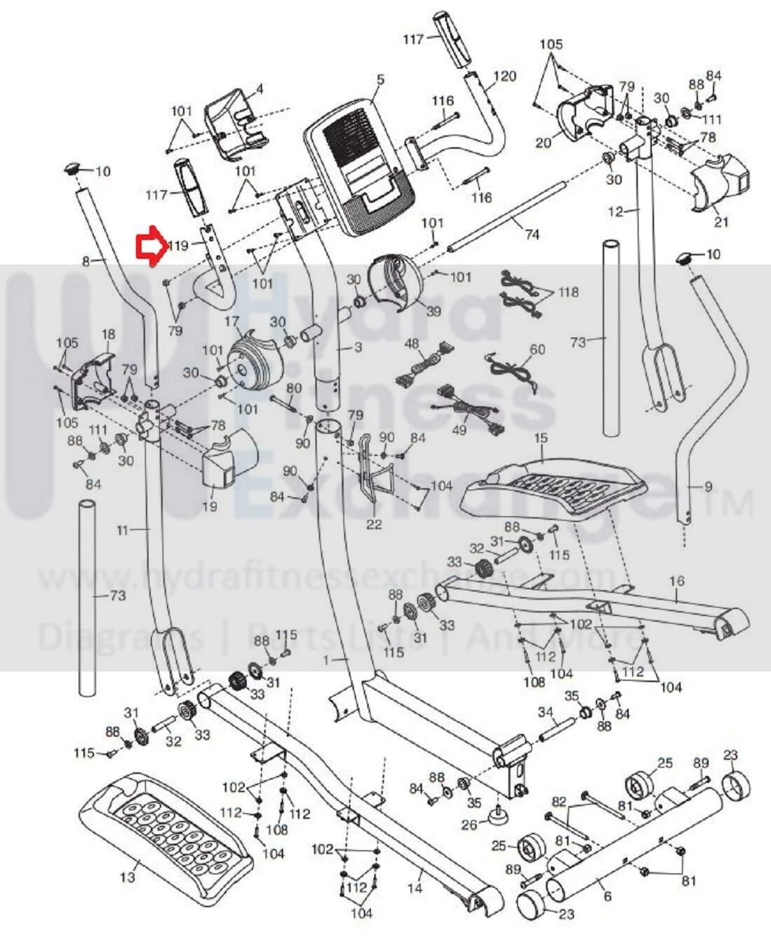 Proform 500 LE PFEL049100 PFEL049101 Elliptical Left Handlebar Assembly 309267 - Image 2