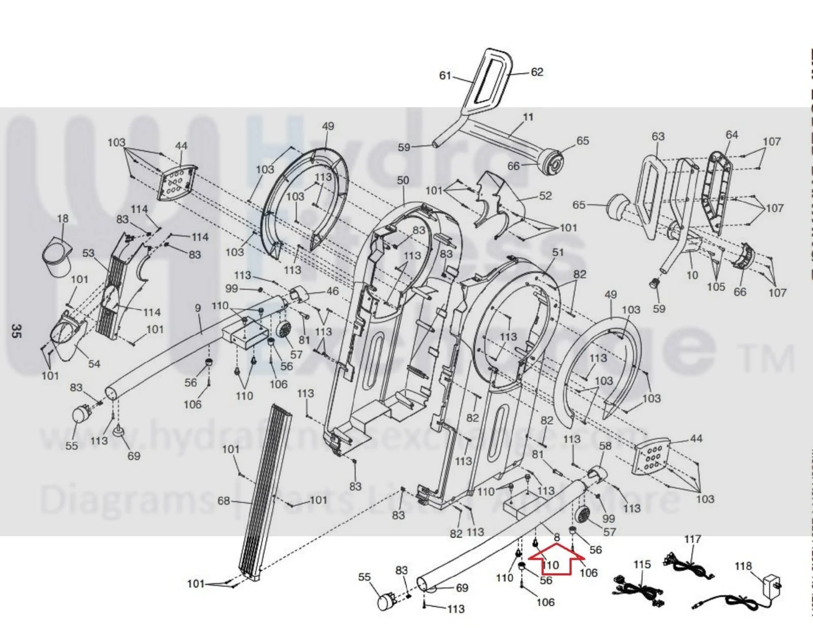 Proform CARDIOHIIT TRAINER PRO HIIT H14 Elliptical Right Stabilizer 386965 - Image 2