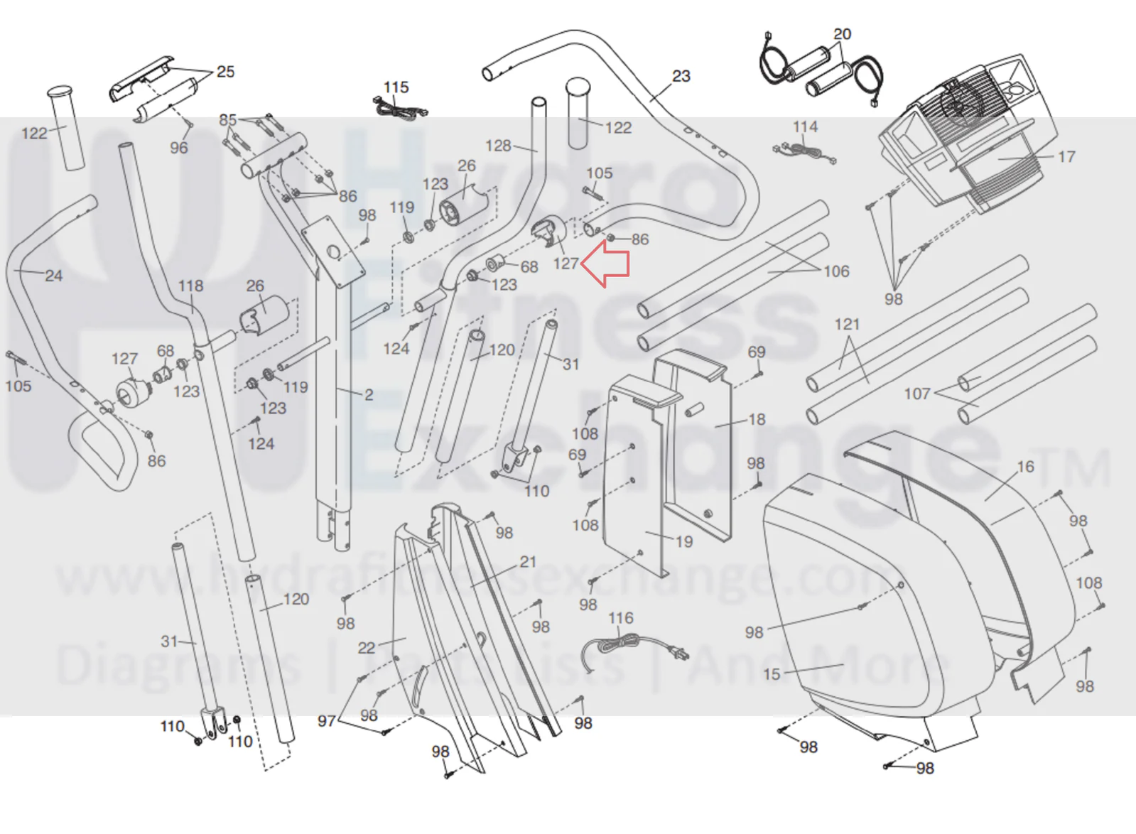 Proform CX 1050 Club Design 800 Elliptical Outer Handlebar Cover 206687 - Image 2