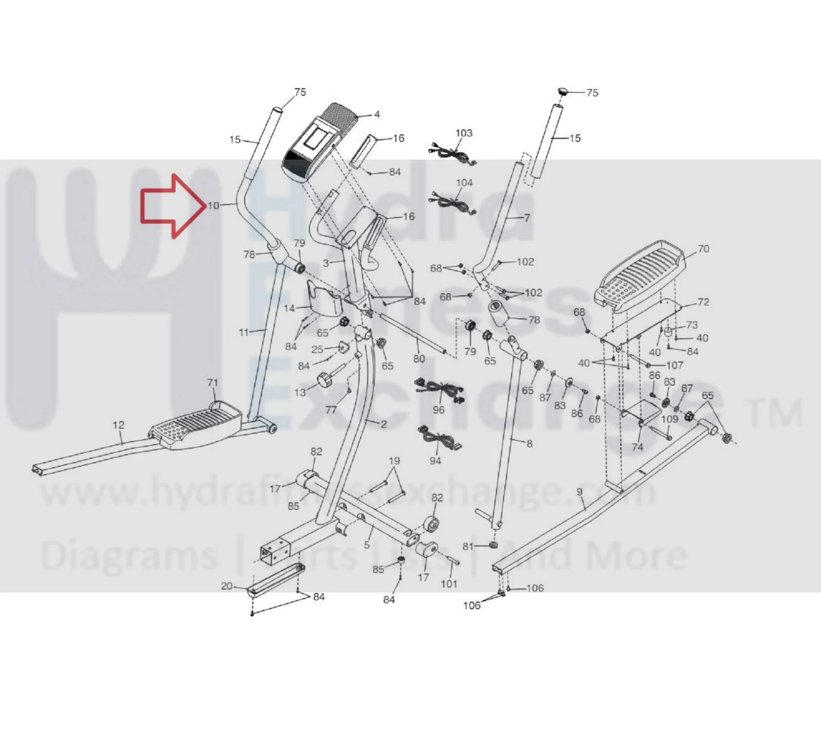 Proform Hybrid Trainer (WHT) Elliptical Left Upper Body Arm with Grip 372581 - Image 2