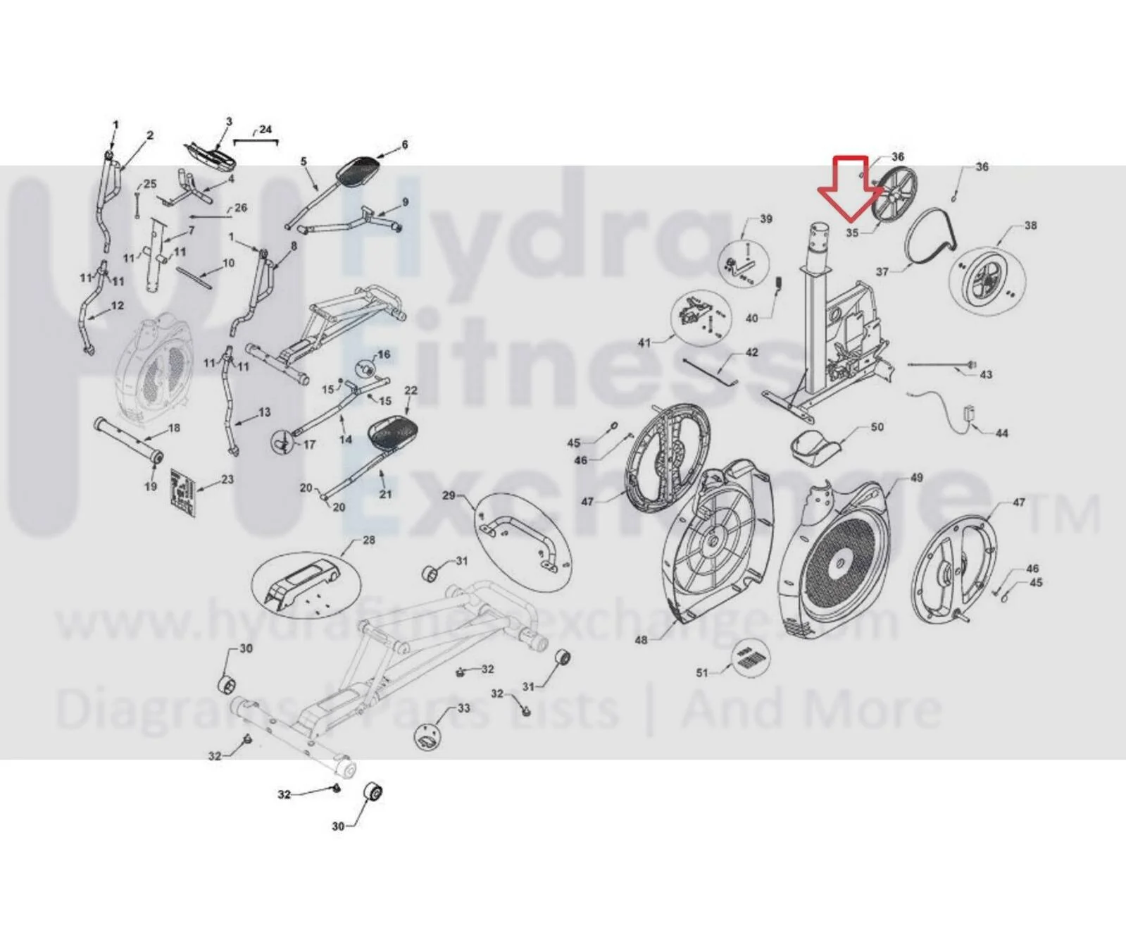 Schwinn 450 - 100217 Elliptical Crank Spindle & Pulley Assembly 004-0795 - Image 2