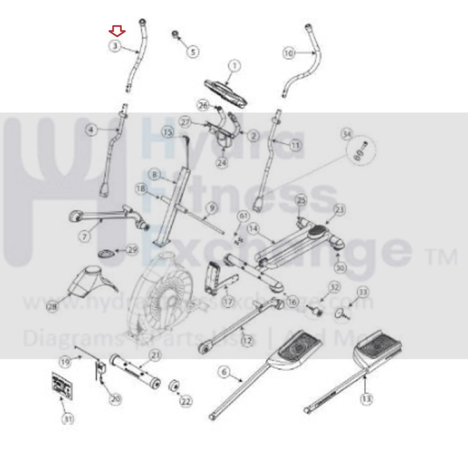 Schwinn Fitness 430 470 570E 570R 570T 570U Elliptical Right Dynamic Arm 8011308 - Image 2